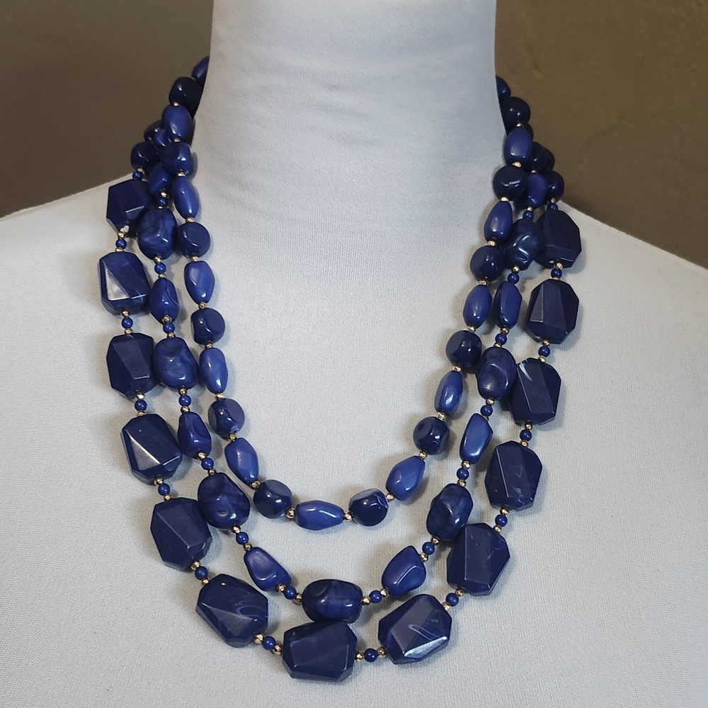 Sugarfix‎ by BaubleBar Blue Beaded Three Strand Statement Necklace Jewelry